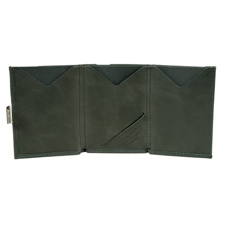 Exentri Wallets Leather RFID-Blocking Tri-Fold Wallet with Stainless Steel Clasp - Emerald Green