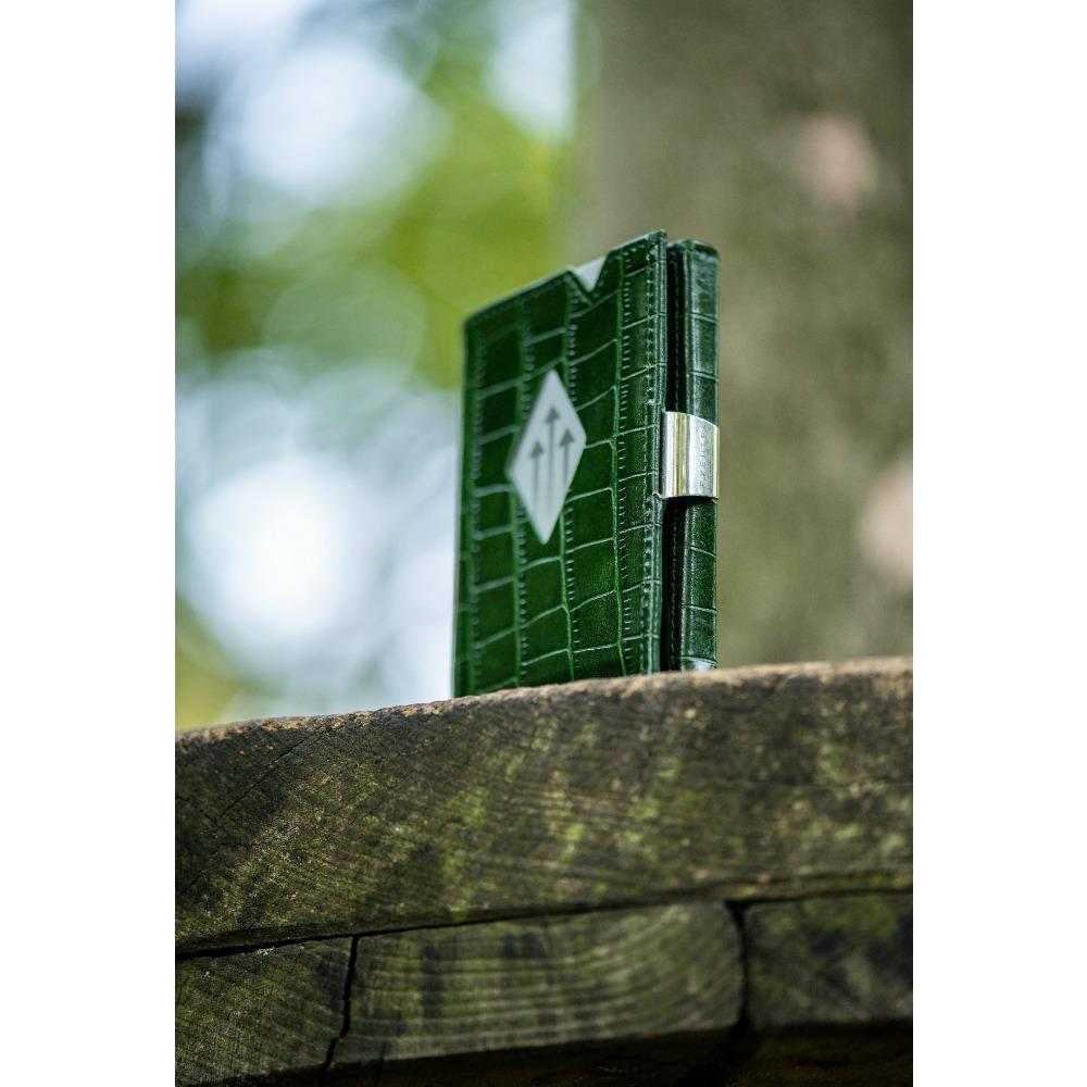 Exentri Wallets Leather RFID-Blocking Tri-Fold Wallet with Stainless Steel Clasp - Caiman Green
