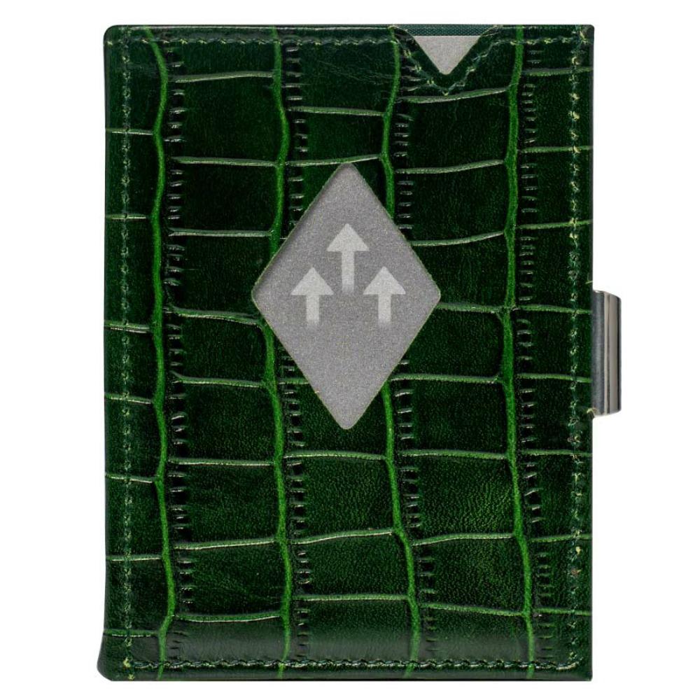 Exentri Wallets Leather RFID-Blocking Tri-Fold Wallet with Stainless Steel Clasp - Caiman Green