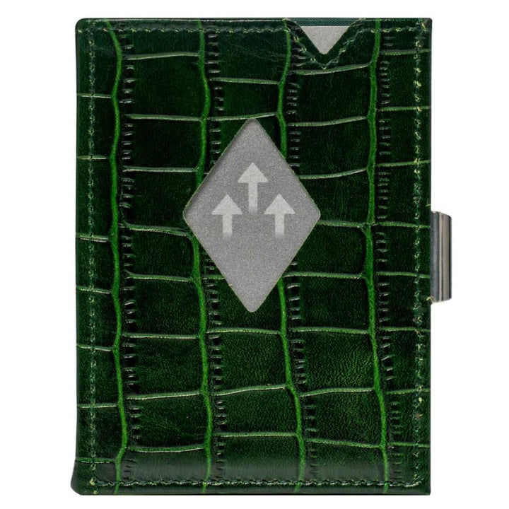 Exentri Wallets Leather RFID-Blocking Tri-Fold Wallet with Stainless Steel Clasp - Caiman Green