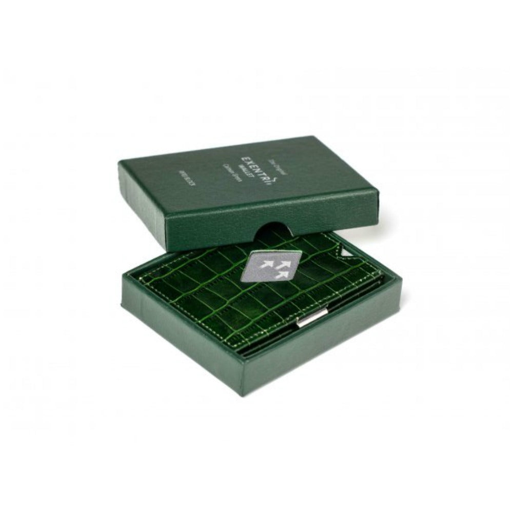 Exentri Wallets Leather RFID-Blocking Tri-Fold Wallet with Stainless Steel Clasp - Caiman Green