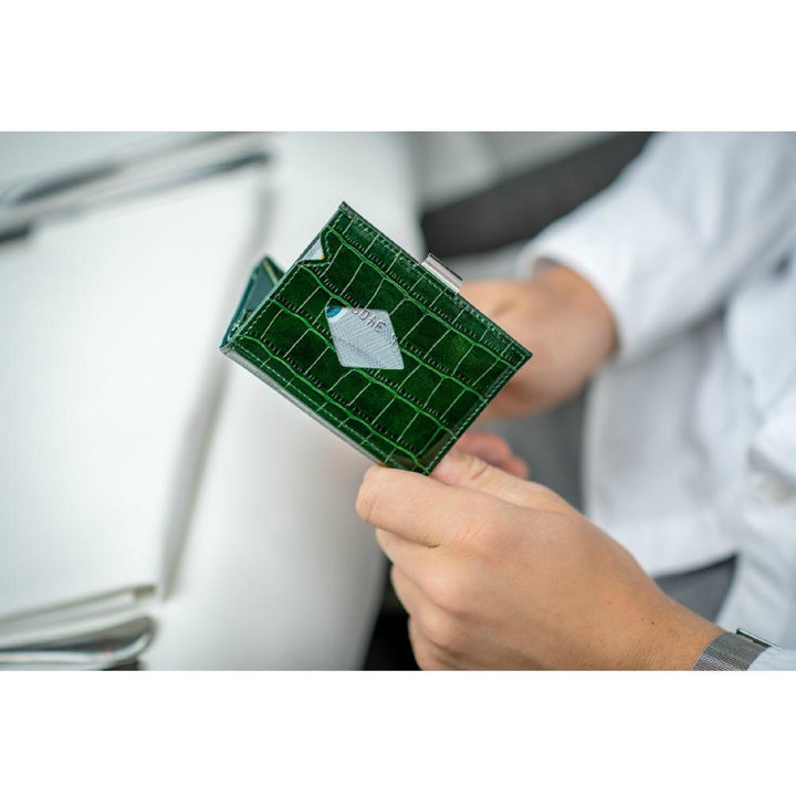 Exentri Wallets Leather RFID-Blocking Tri-Fold Wallet with Stainless Steel Clasp - Caiman Green