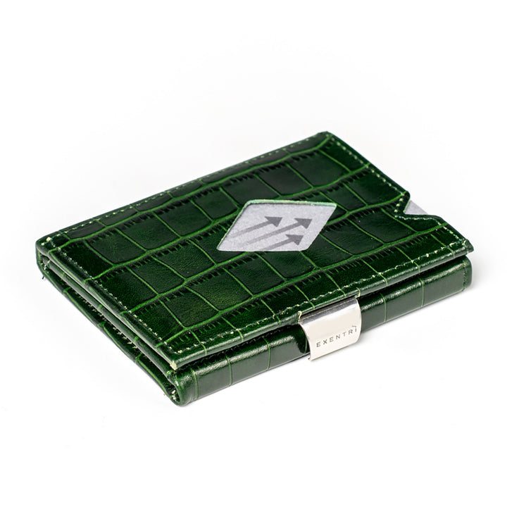 Exentri Wallets Leather RFID-Blocking Tri-Fold Wallet with Stainless Steel Clasp - Caiman Green