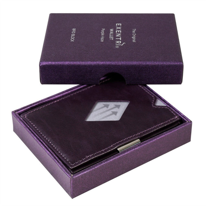 Exentri Wallets Leather RFID-Blocking Tri-Fold Wallet with Stainless Steel Clasp - Purple Haze